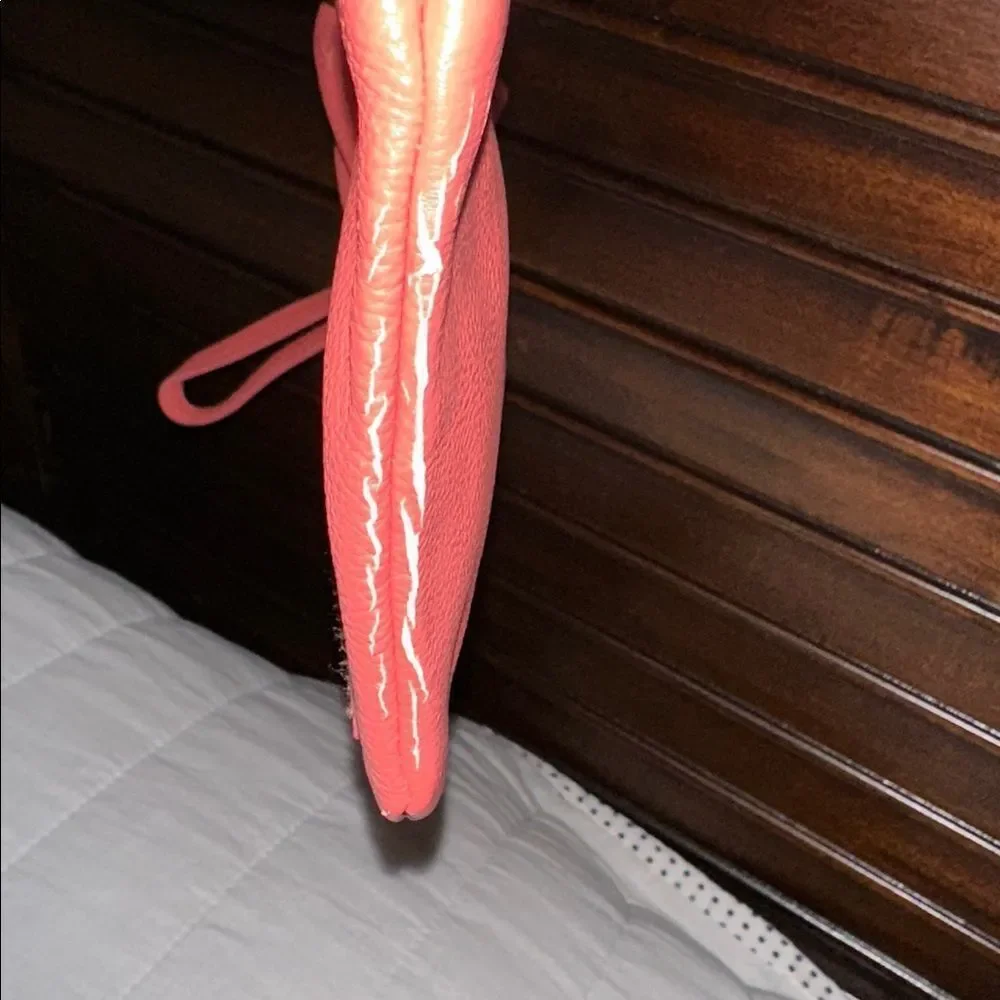 Miche Faux Leather Coral Pleated Front Detail Wristlet Wallet Make up Bag